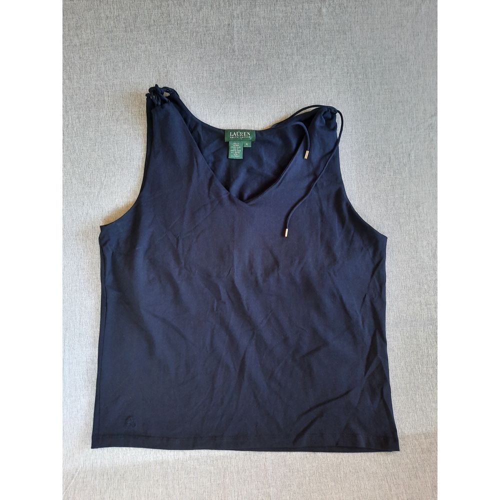Lauren Ralph Lauren XL Women's Drawstring V-Neck Sleeveless Top Blouse Navy Blue